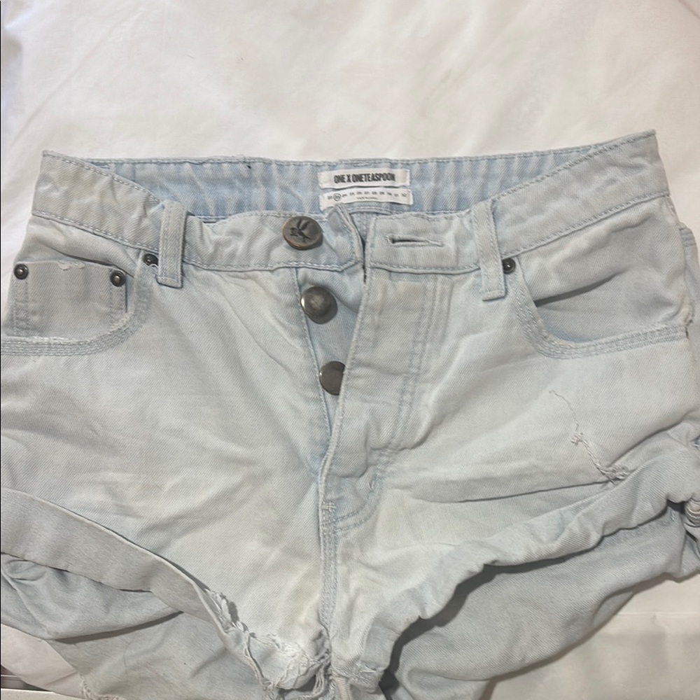 One Teaspoon Blue Jean Shorts Distressed High-Waisted